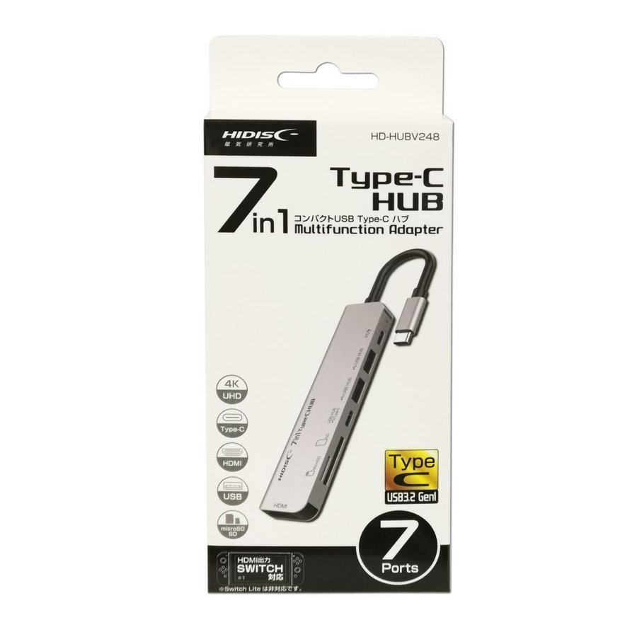 7in1コンパクト Type-C HUB Multifunction Adapter リーダーライター HIDISC HD-HUBV248/0037_画像2