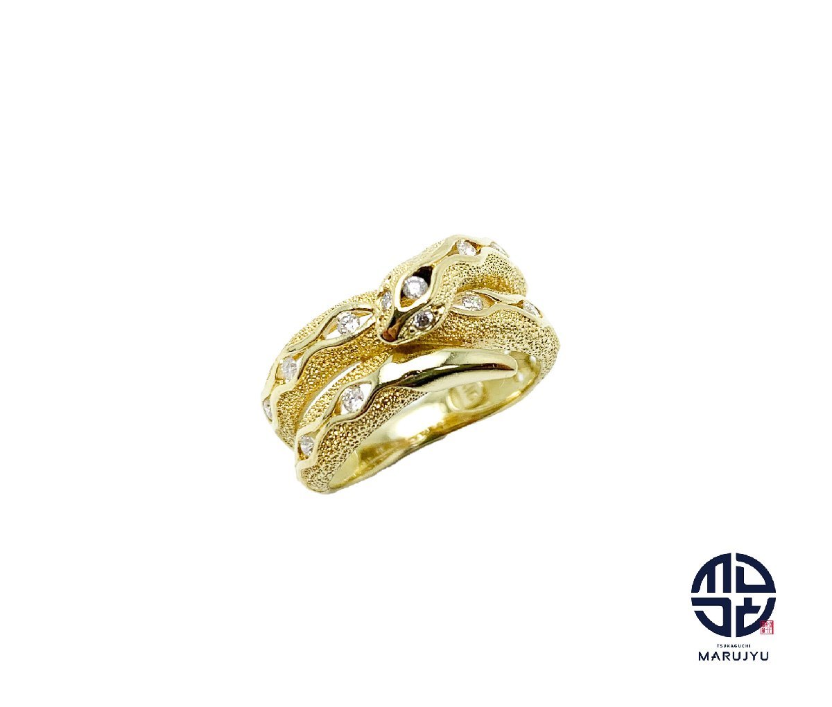 K18 18金イエローゴールド ダイヤモンド0.18ct ファッション 蛇 ヘビ スネーク リング 指輪 約10号 アクセサリー