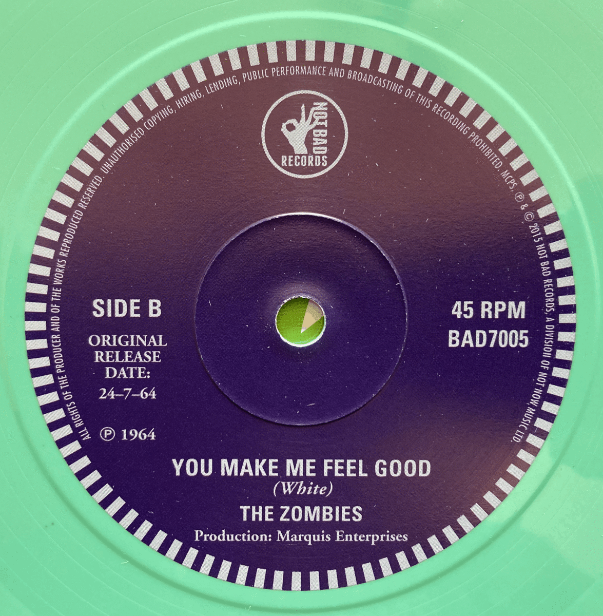 ◆ZOMBIES/ゾンビーズ◆2015 RECORD STORE DAY限定7'/SHE'S NOT THERE//YOU MAKE ME FEEL GOOD//GREEN VINYL_画像6