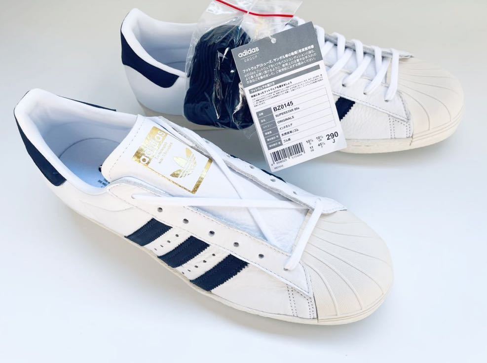 デッド!! 新品 名作 17年 adidas SUPERSTAR 80s アディダス スーパースター ホワイト ネイビー 白 × 紺 us 11 / 29 ㎝ 天然皮革 正規品