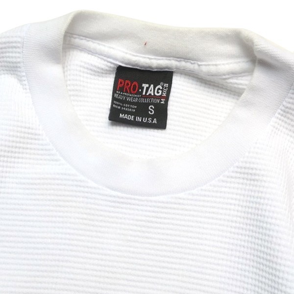 ベーシックカラー! 90s 00s USA製 PRO-TAG プロタグ ヴィンテージ 無地 サーマルシャツ 長袖 Tシャツ ホワイト 白 Sサイズ 古着の画像7