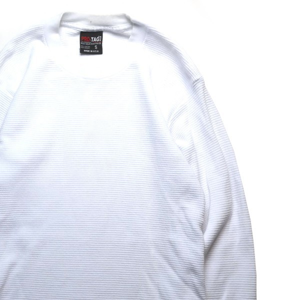 ベーシックカラー! 90s 00s USA製 PRO-TAG プロタグ ヴィンテージ 無地 サーマルシャツ 長袖 Tシャツ ホワイト 白 Sサイズ 古着の画像1