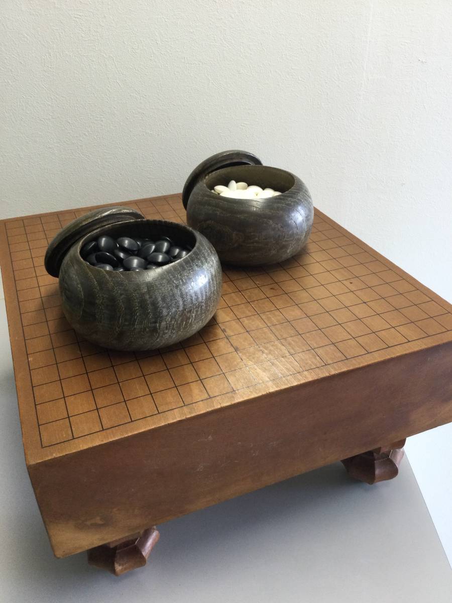 売店 囲碁セット 桂4寸盤 板目 碁笥 栗 付き碁石 黒石 那智黒