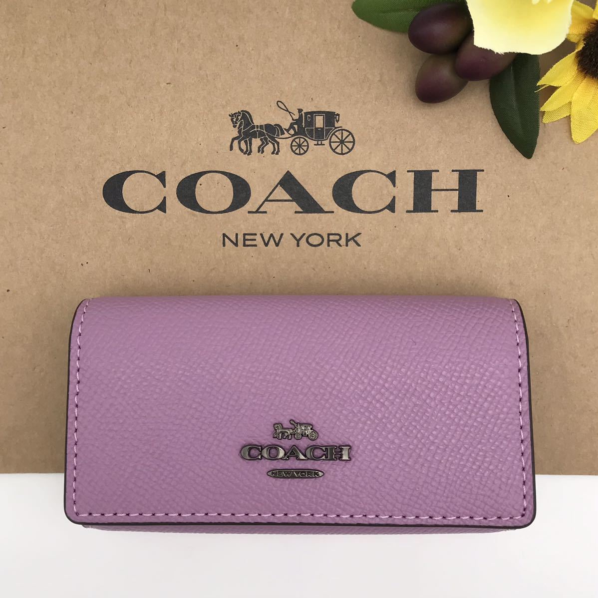 COACH ★大人気★ 6リング キーケース クロスグレインレザー バイオレット オーキッド キーホルダー キーリング 58359 V5RGM 新品_画像1