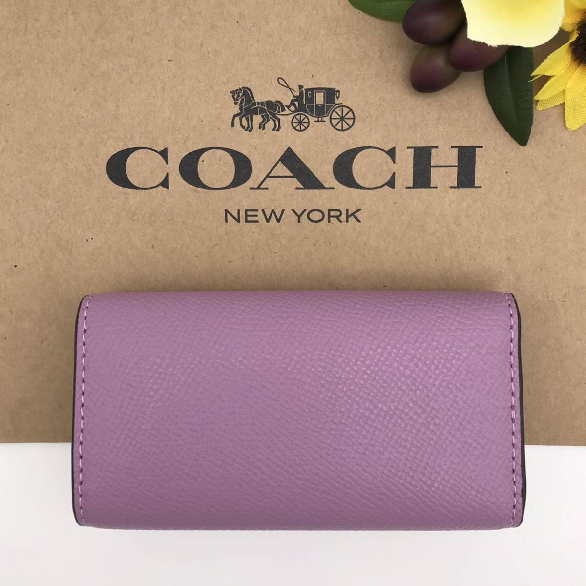 COACH ★大人気★ 6リング キーケース クロスグレインレザー バイオレット オーキッド キーホルダー キーリング 58359 V5RGM 新品_画像2