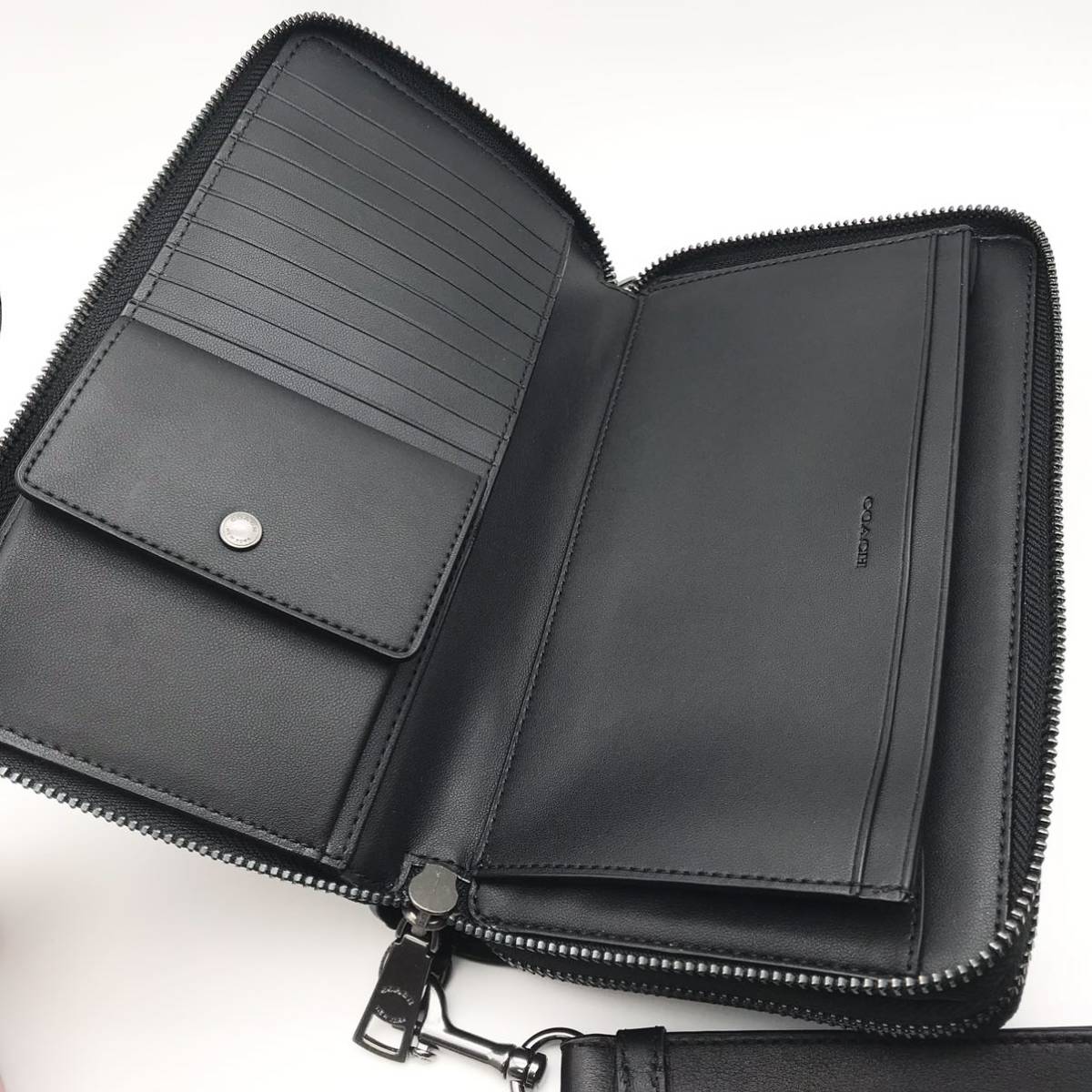 COACH 長財布 ★大人気★ ダブルジップ トラベル オーガナイザー シグネチャー キャンバス チャコール ブラック 66562 QBMI5 新品