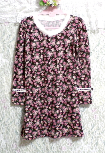 白ホワイトラビットファー花柄長袖ニットネグリジェチュニック White rabbit fur flower pattern knit negligee long sleeve tunic_画像2