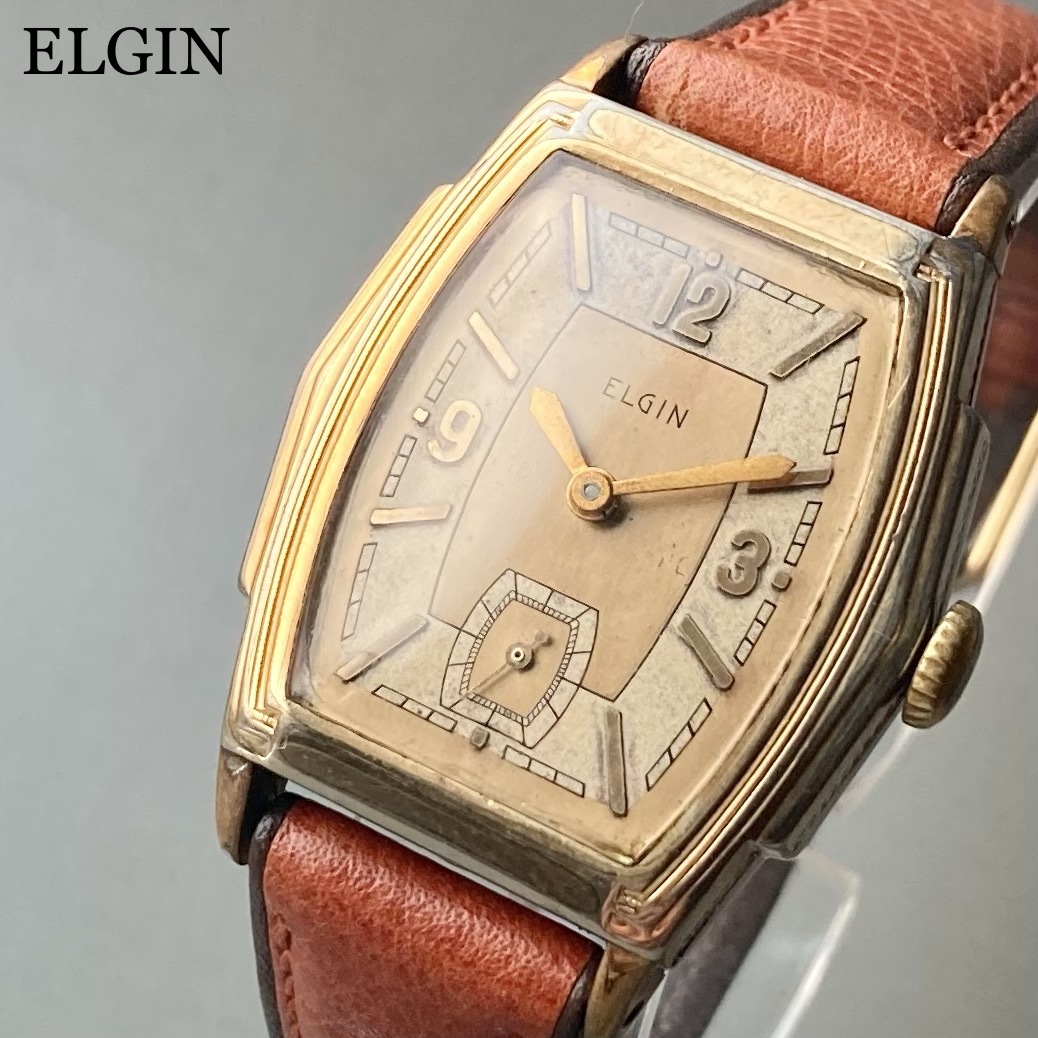 輝い 腕時計 アンティーク ELGIN エルジン 手巻き アメリカンウォッチ 男性 ウォッチ ビンテージ トノー型 メンズ エルジン