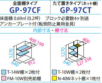 タクボ物置 ジャンプ GP-97CF 全面棚タイプ(棚板2枚付)間口920mm奥行750mm高さ1400mm 扉カラー選択可能 送料無料_画像4