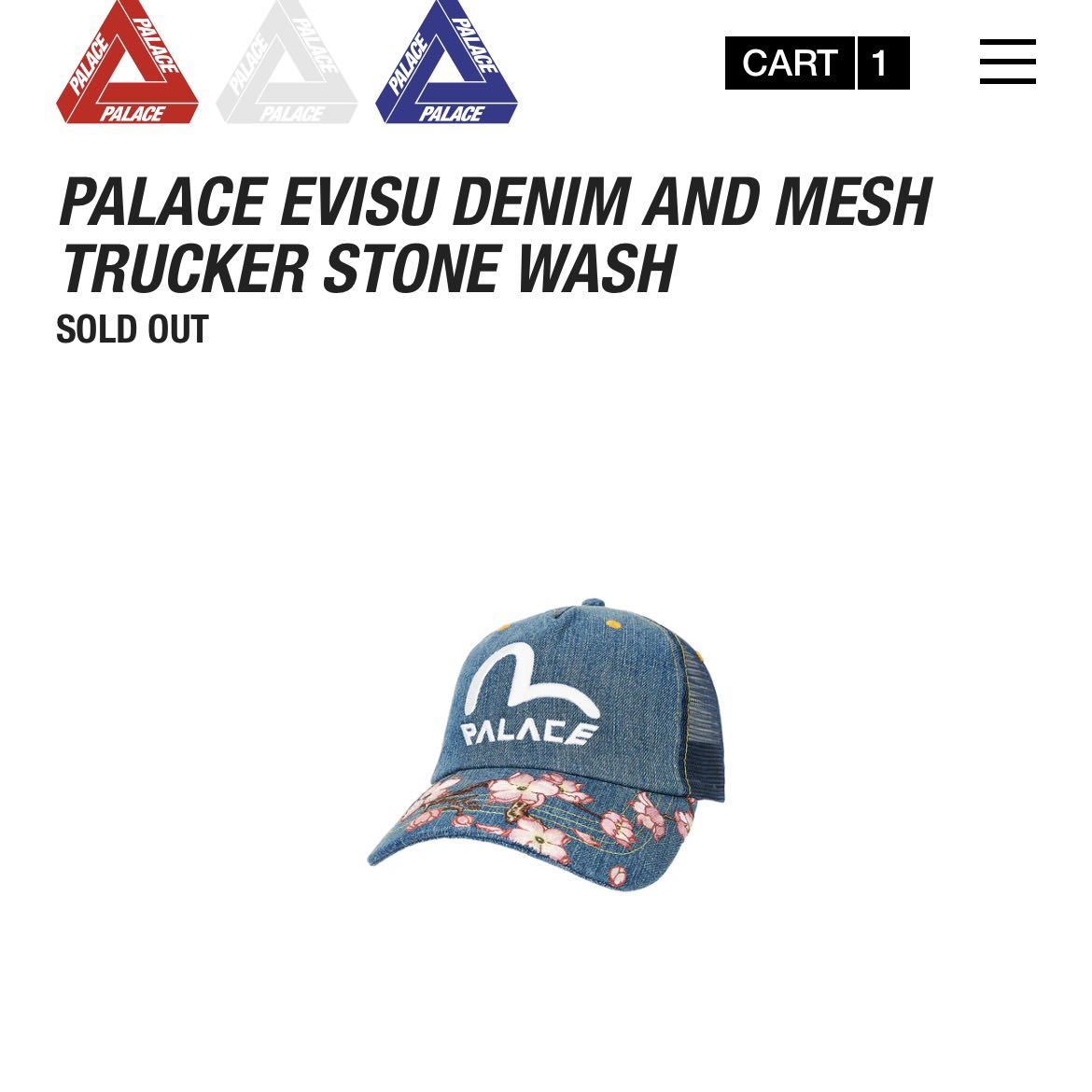 新品 Evisu × palace skateboards デニム メッシュ キャップ デニム エヴィス ジーンズ パレス 国内正規 Seagull Embroidery Denim Cap_画像1