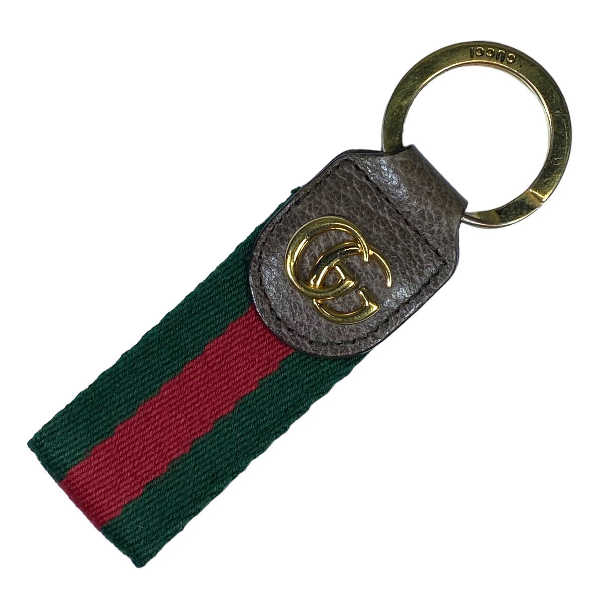 GUCCI グッチ GGロゴ　シェリーライン インターロッキング キーリング キーホルダー キャンバス ゴールド ブラウン レッド