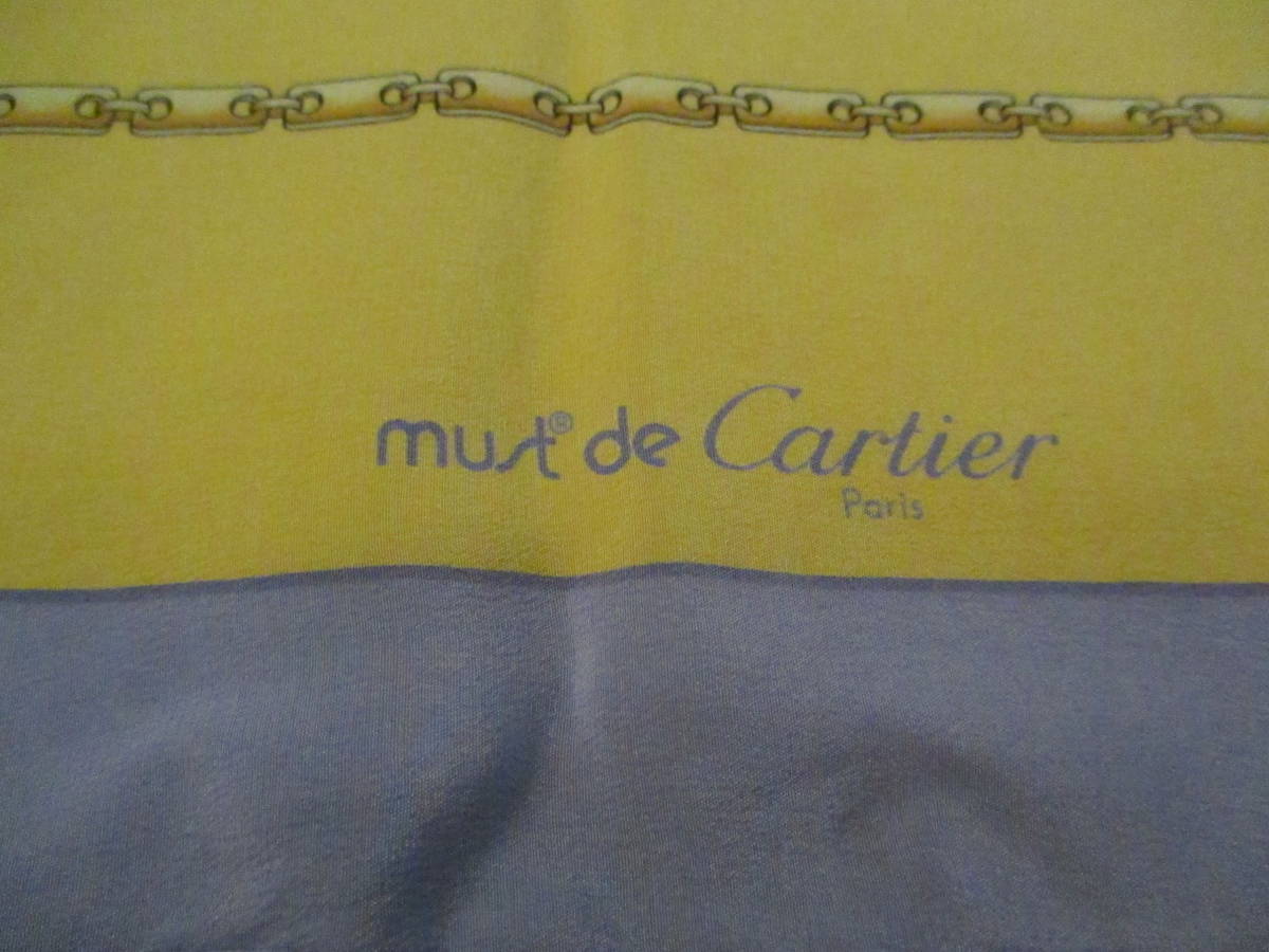 □カルティエ Cartier 　シルク100％　スカーフ　80×78㎝　イエロー□_画像2