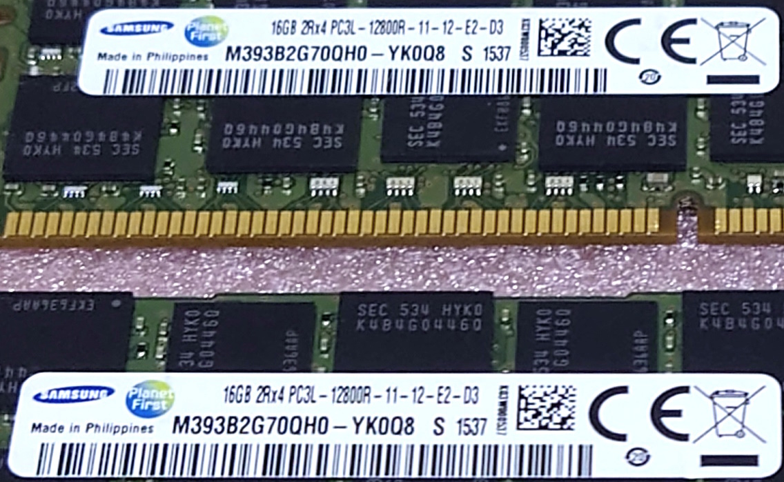 ★Samsung M393B2G70QH0-YK0Q8 2枚セット - PC3L-12800R/DDR3L-1600 ECC REG/Registered 240Pin DDR3 RDIMM 32GB(16GB x2) 動作品の画像3