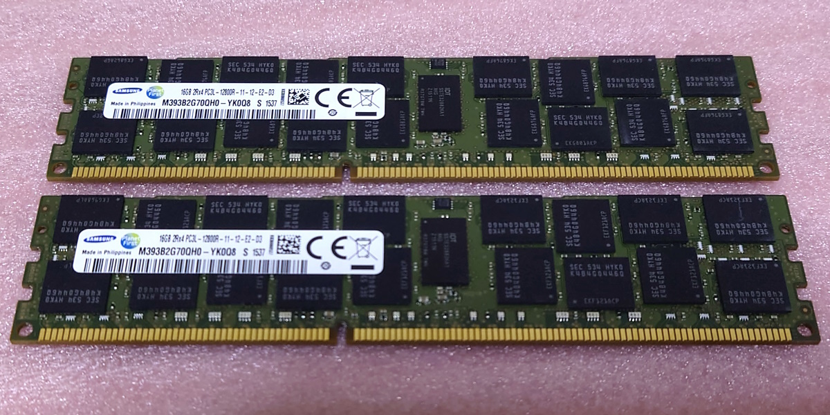 ◎Samsung M393B2G70QH0-YK0Q8 2枚セット - PC3L-12800R/DDR3L-1600 ECC REG/Registered 240Pin DDR3 RDIMM 32GB(16GB x2) 動作品の画像1