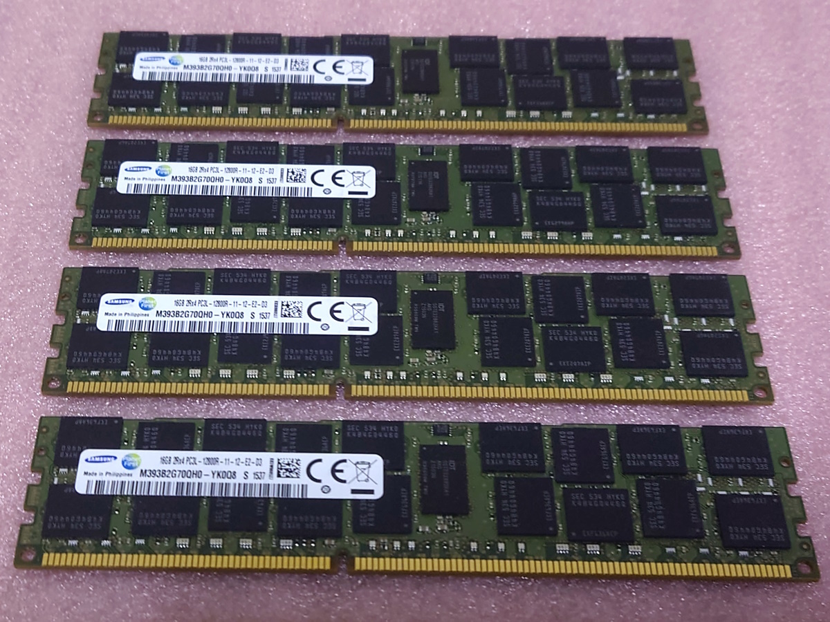 ◎Samsung M393B2G70QH0-YK0Q8 4枚セット - PC3L-12800R/DDR3L-1600 ECC REG/Registered 240Pin DDR3 RDIMM 64GB(16GB x4) 動作品の画像1