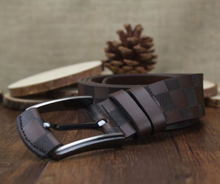 ## new goods!BAIXUAN check pattern cow leather belt * scorching tea * long 120cm9[ men's lady's popular brand half edge not cheapness gift reimport ]