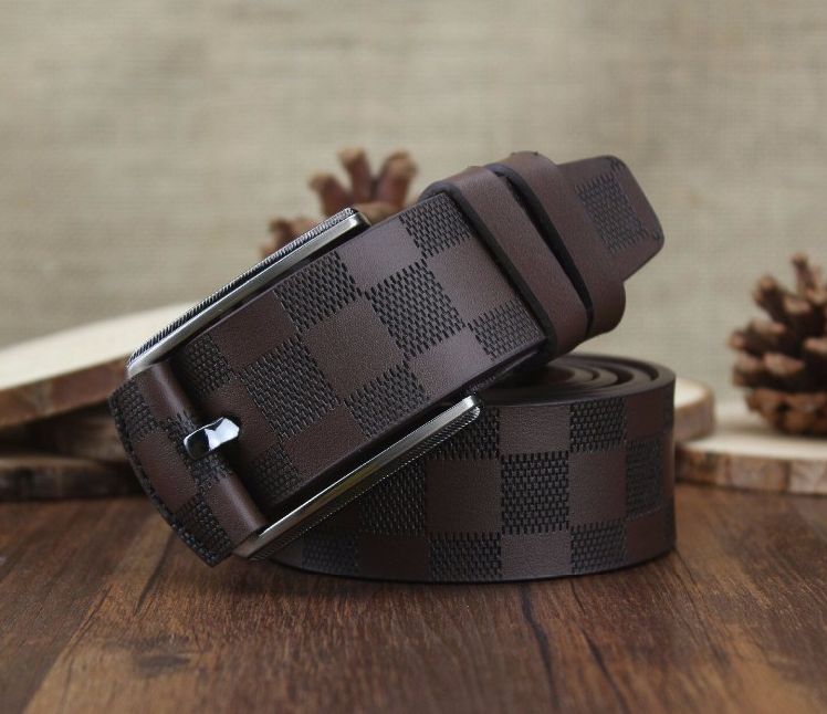 ## new goods!BAIXUAN check pattern cow leather belt * scorching tea * long 120cm9[ men's lady's popular brand half edge not cheapness gift reimport ]