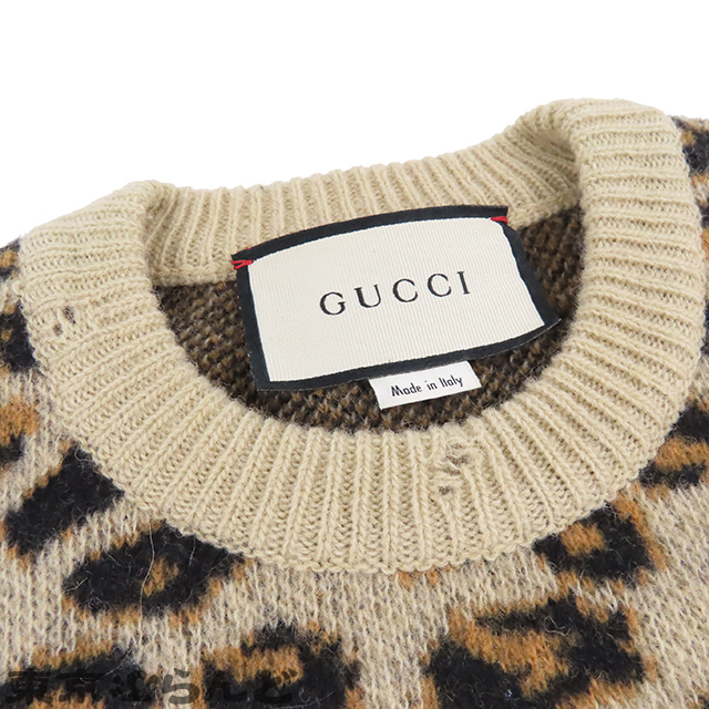 101662647 Gucci GUCCI Leopard wool sweater knitted pull over beige XS 170/88A men's 626649