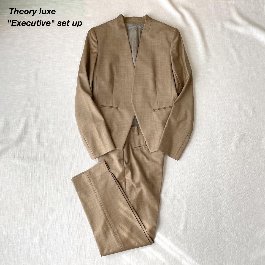 theory luxe ノーカラー 上下 セットアップ 38 ベージュ-