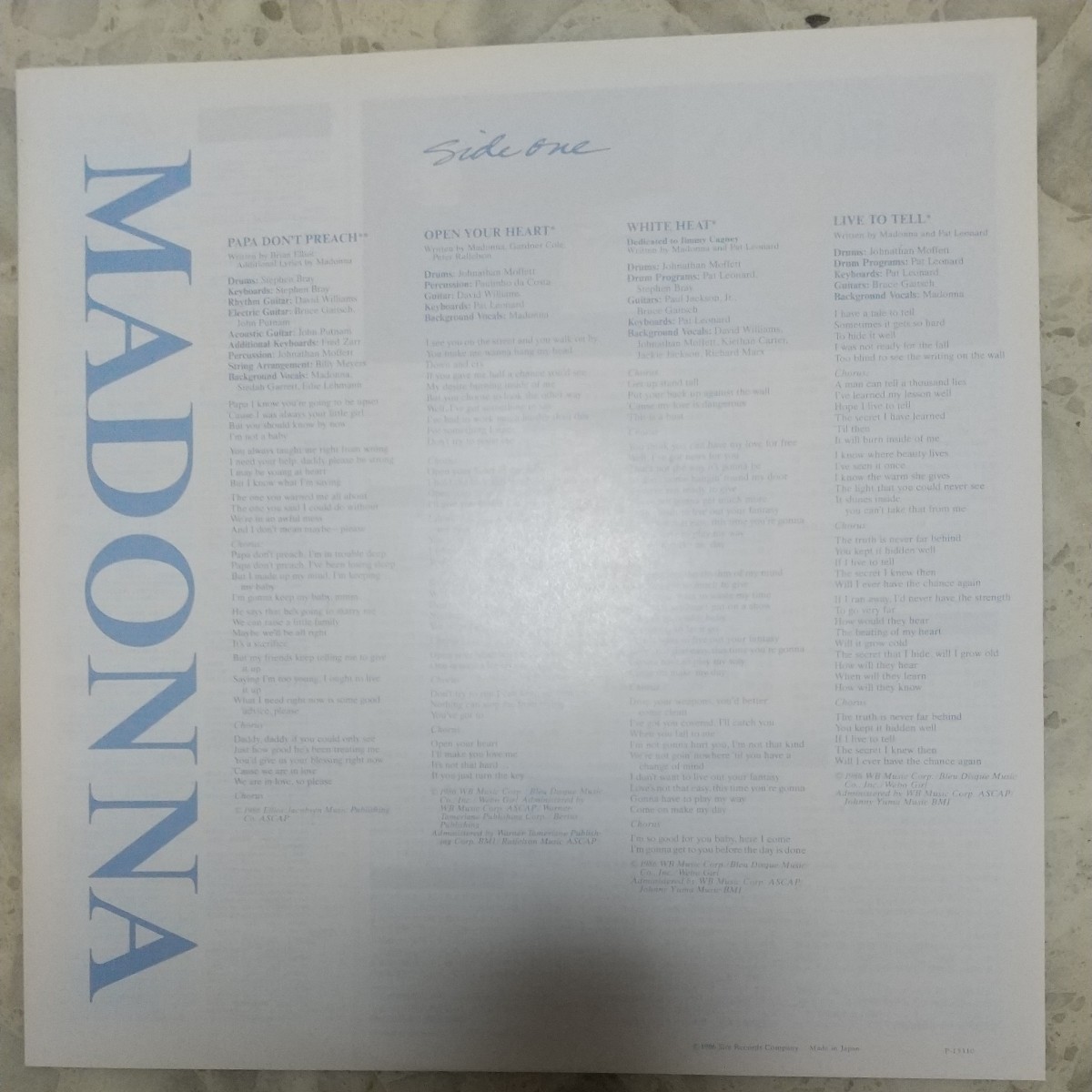 【LP】マドンナ MADONNA/トゥルー・ブルー true blue ※盤面・ジャケットほぼ新品同様※　品番)P-13310　1986年発売_画像3