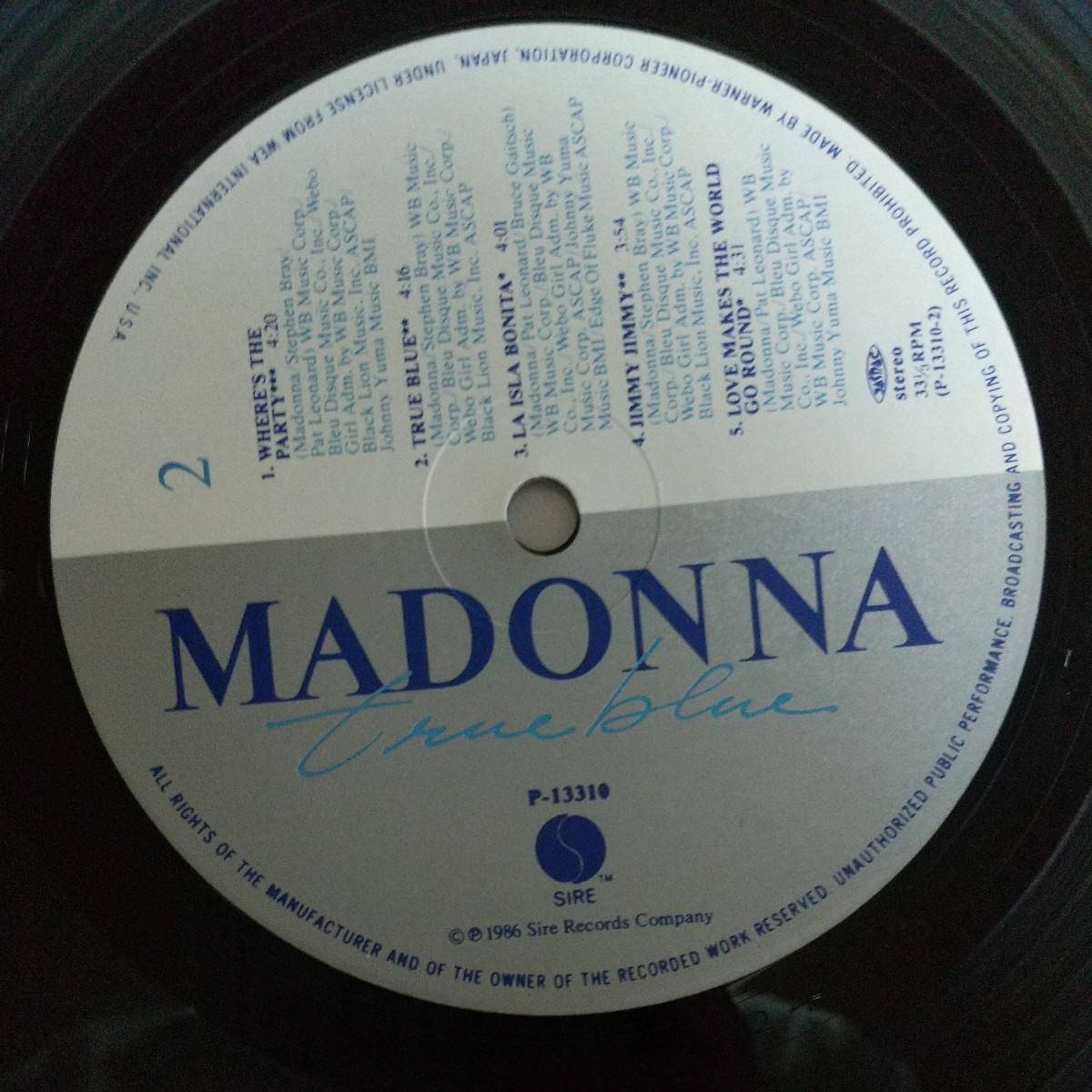 【LP】マドンナ MADONNA/トゥルー・ブルー true blue ※盤面・ジャケットほぼ新品同様※　品番)P-13310　1986年発売_画像9