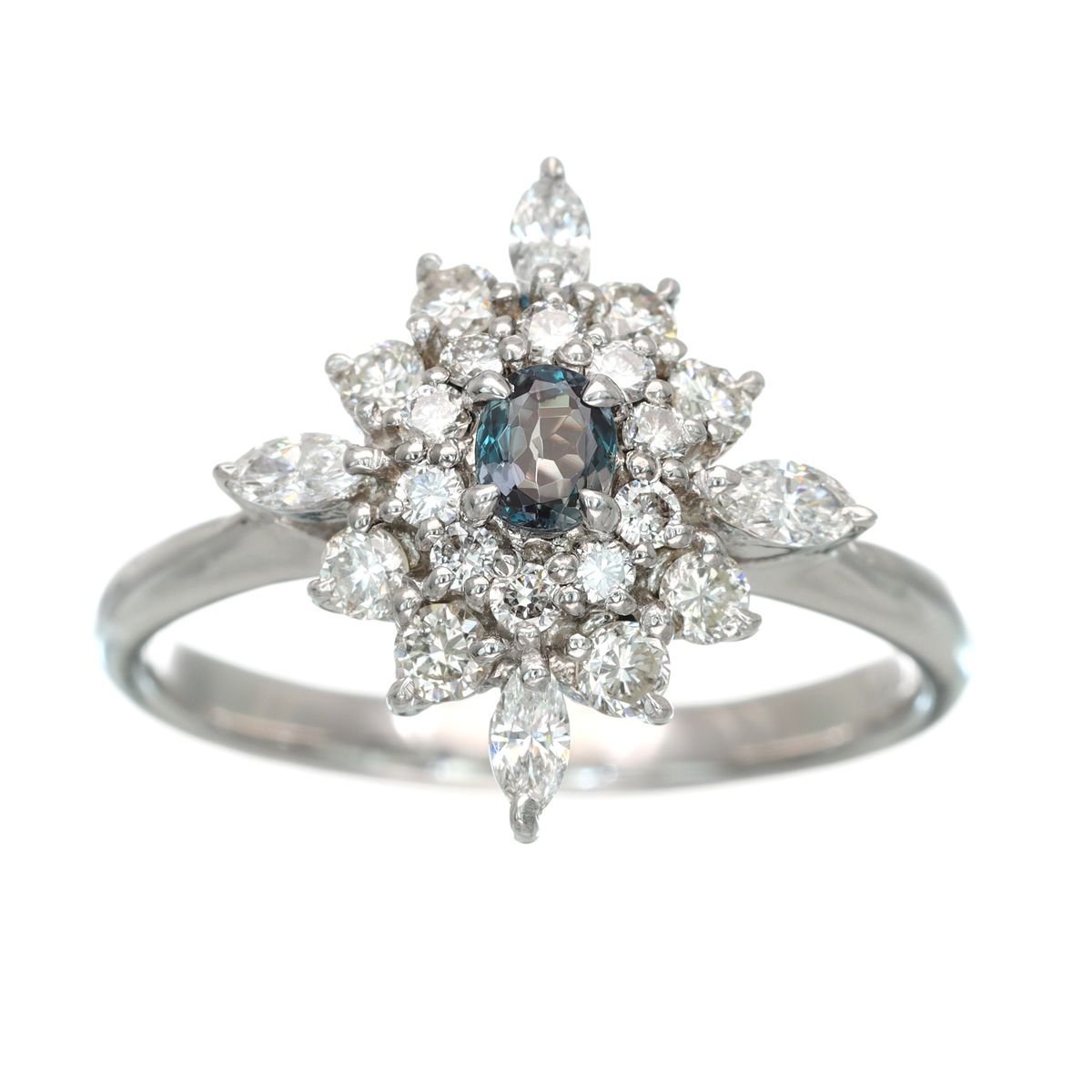 取巻きダイヤが引き立てる存在感 Pt900 アレキサンドライト ダイヤモンド リング 7.0g AX0.26ct D0.90ct 超美品 ソーティング付 ★02A91