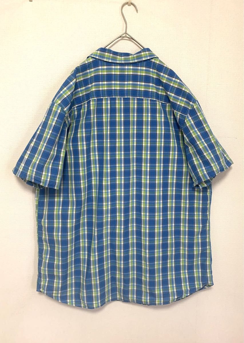 コロンビア　半袖シャツ　ブルー　チェック柄　XL