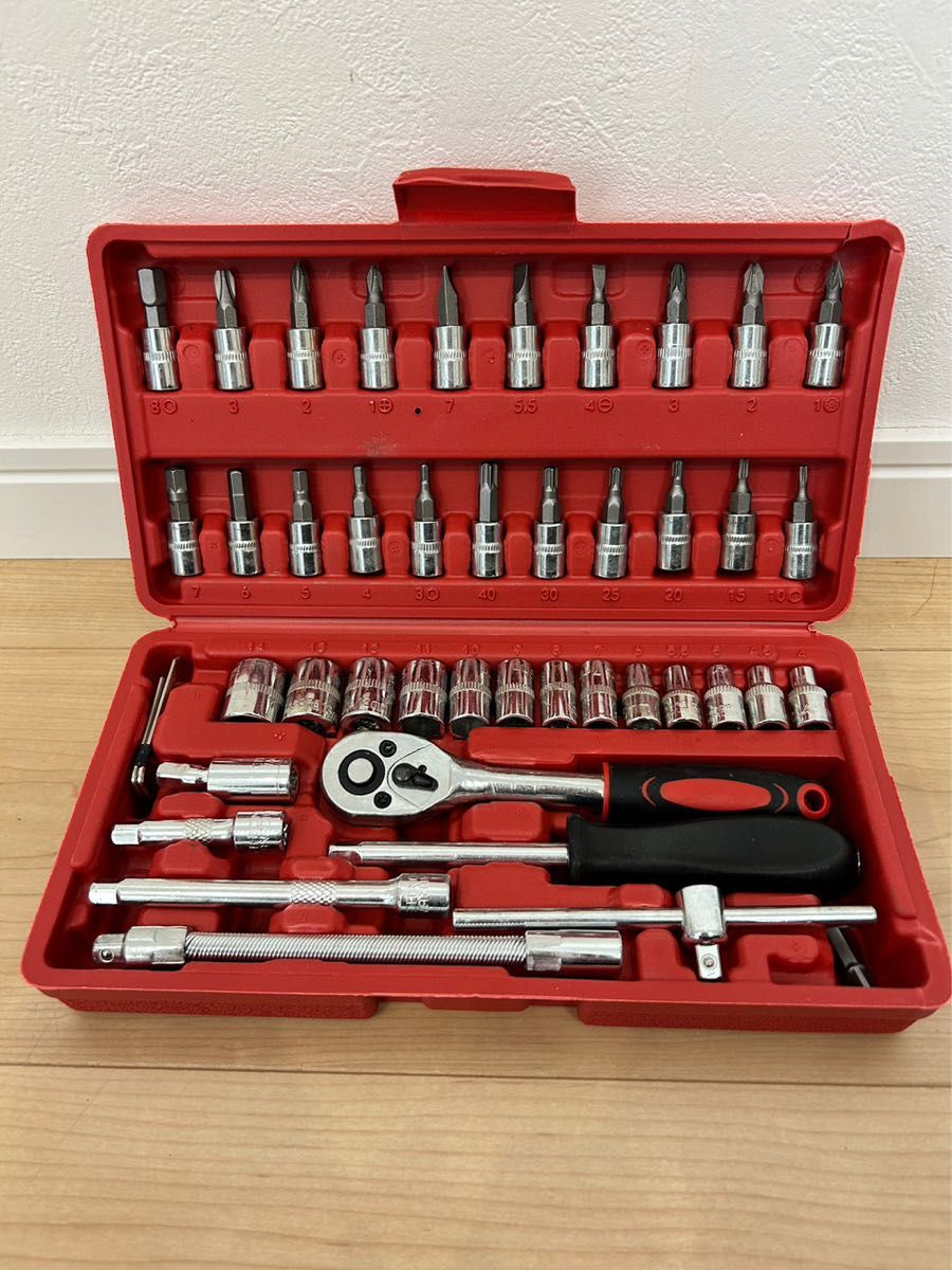 ラチェット ソケット レンチ セット DIY 工具 ドライバー 赤 レッド