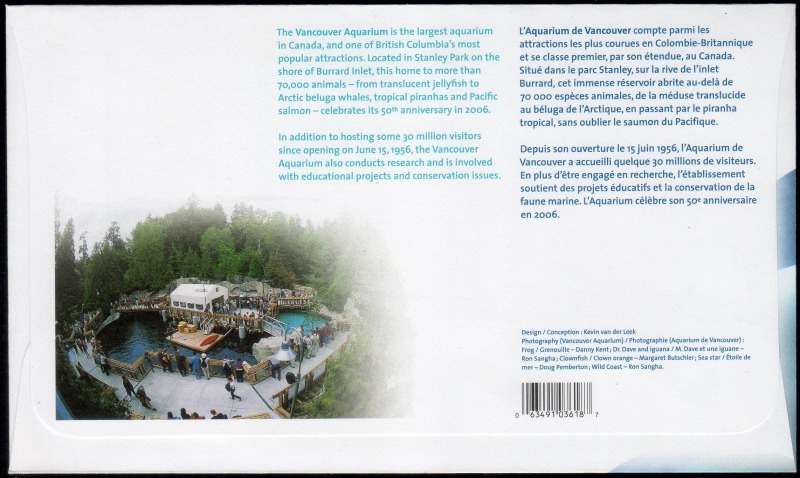 カナダ 2006年 バンクーバー水族館50周年FDCカバー(9M45) の画像2