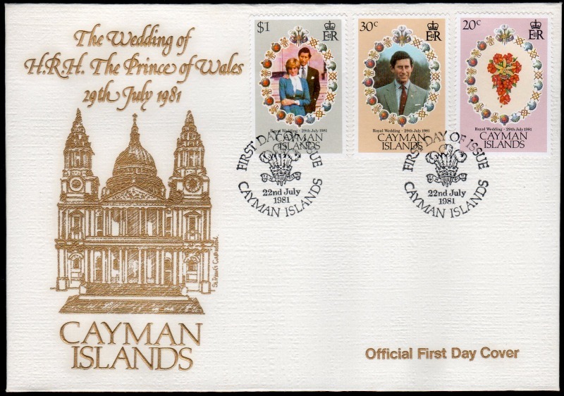 ケイマン諸島 1981年 チャールズ王子、ダイアナ妃御成婚FDCカバー(9M48)の画像1