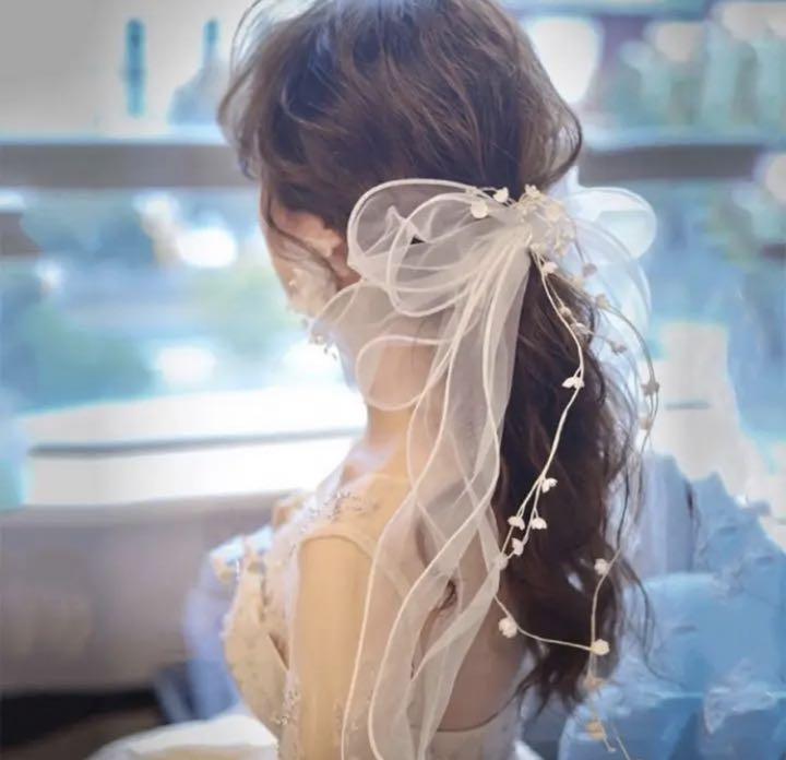 ウェディング ヘッドドレス 結婚式 ヘアアクセサリー ブライダル リボン5/21の画像1