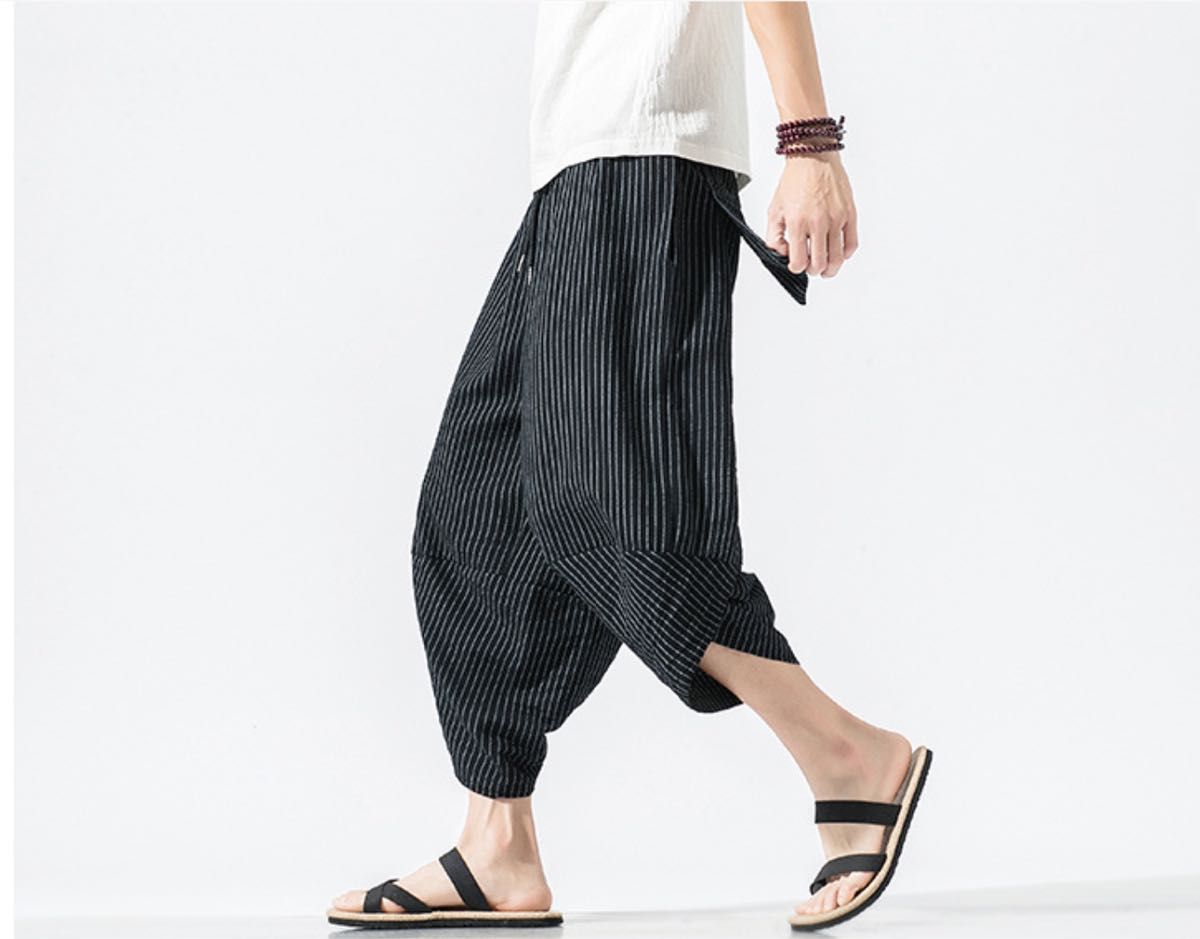 サルエルパンツ メンズ 黒 ワイドパンツ テーパード ボトムス