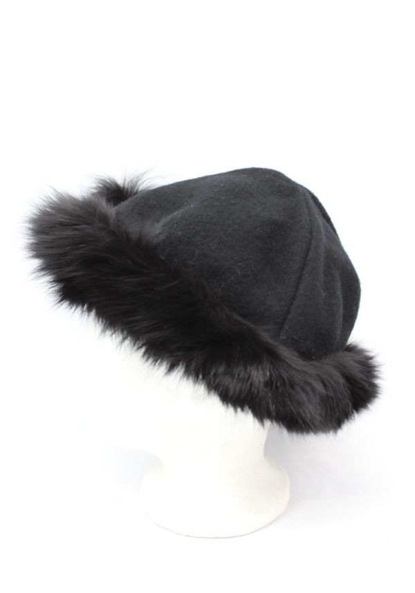 ブラック　フリース&フォックス毛皮ファー・ハット　帽子　サイズ　58cm_画像4