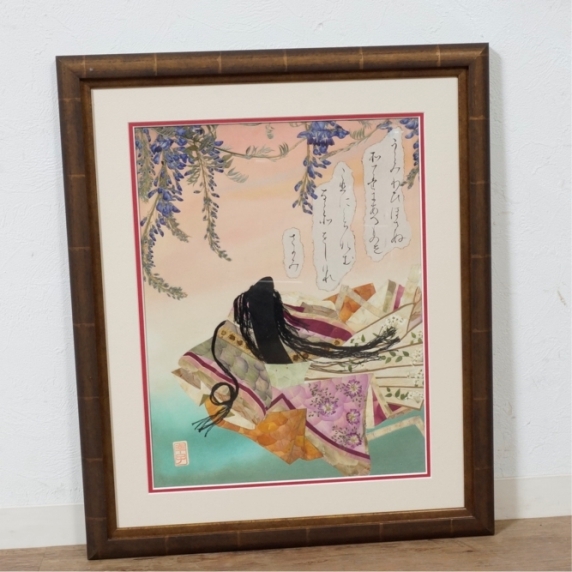  цветок искусство Daisaku Watanabe .. произведение засушенный цветок сумма ввод карты Hyakunin Isshu ручная работа N-1538