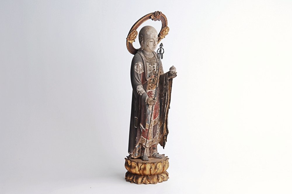 GD1803◇木彫 彩色 地蔵菩薩立像 全高46cm◇仏教美術 仏像 送料