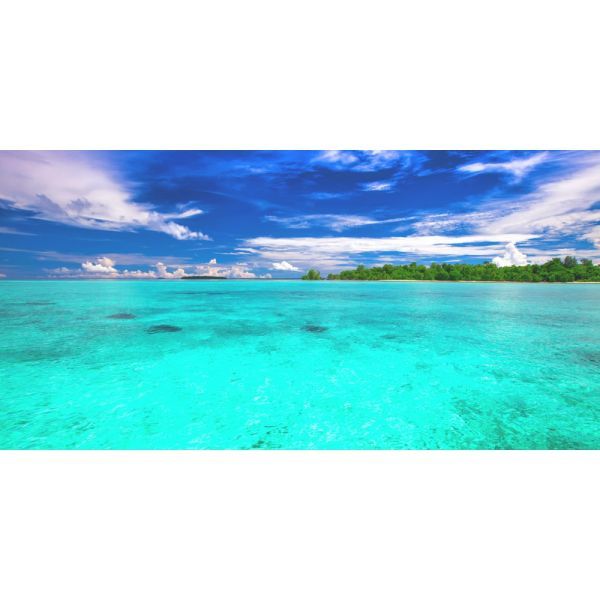 【パノラマS版】爽快なターコイズブルーの海景色 ウィディ諸島 インドネシア 壁紙ポスター 1152mm×576mm はがせるシール式 M001S1