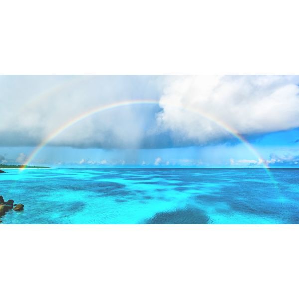 【パノラマS版】沖縄の海景色 幻想的な虹のアーチ 波照間島の鮮やかなレインボー 壁紙ポスター 1152mm×576mm はがせるシール式 M009S1