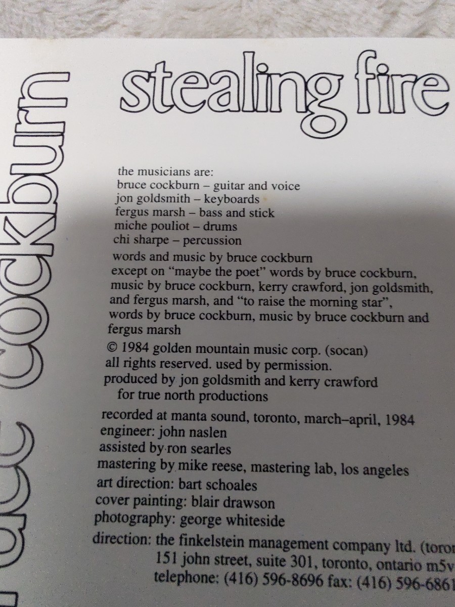 BRUCE COCKBURN / Stealing Fire　ブルース・コバーン 　_画像7