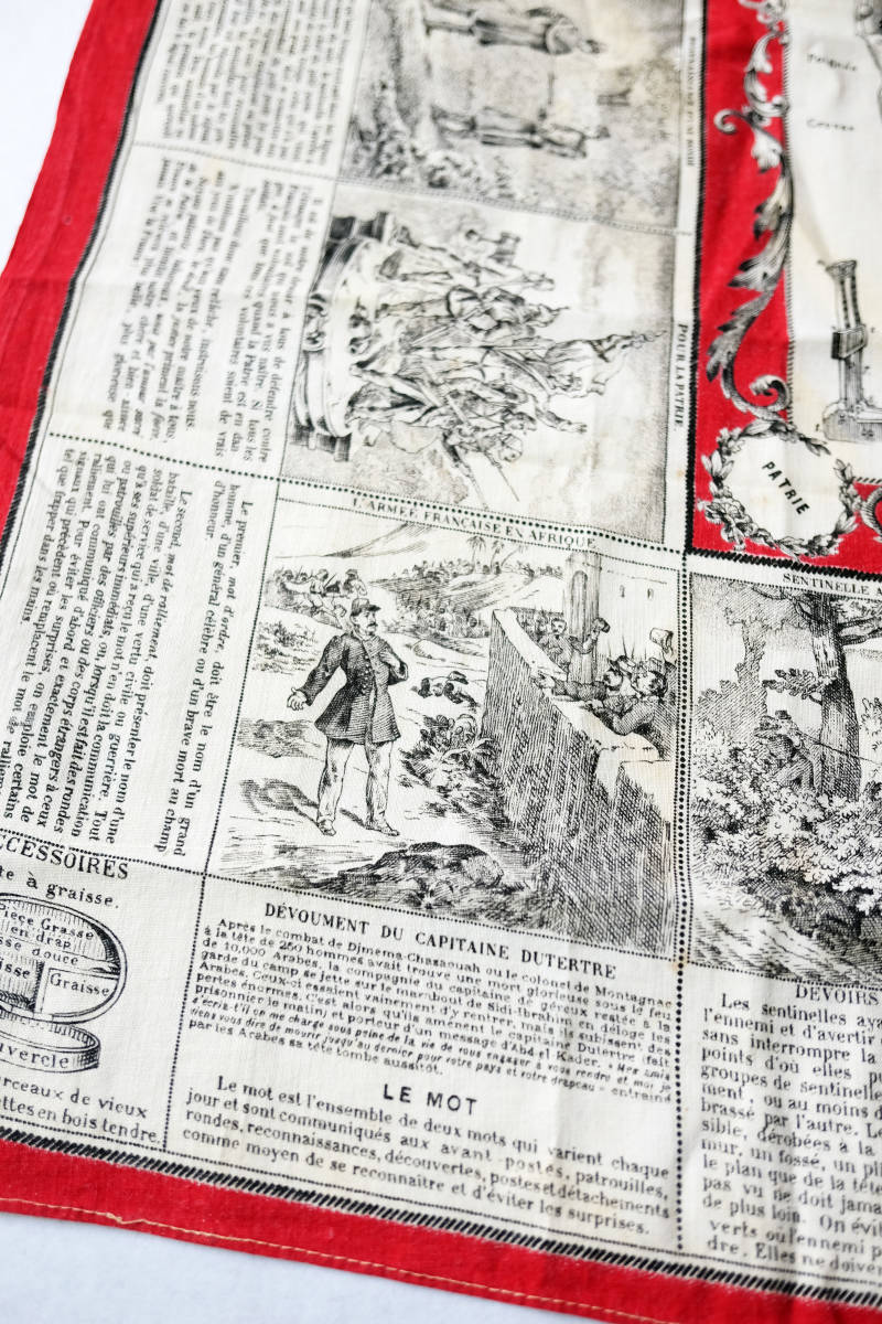 19世紀末 1892年 フランス軍 ヴィンテージ 軍用説明書スカーフ No.9 1886年式ライフル説明書 バンダナ ハンカチ アンティーク の画像3
