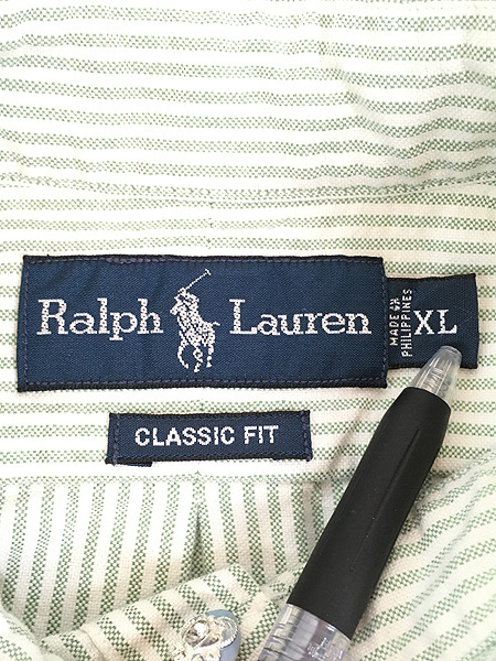 古着 90s Ralph Lauren 「CLASSIC FIT」 ポニー カラー 刺しゅう ストライプ BD シャツ XL 古着_画像7