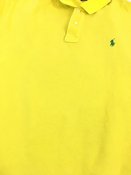 古着 Polo Ralph Lauren ポニー 刺しゅう ソリッド カノコ ポロシャツ 黄 XL 古着_画像6