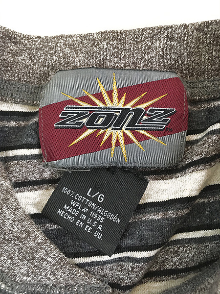 古着 90s USA製 ZONZ ワンポイント マルチ ボーダー ヘンリーネック 長袖 Tシャツ ロンT カットソー L_画像5