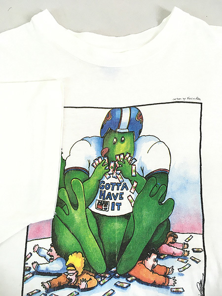 古着 90s USA製 恐竜 アメフト 企業 ポップ アート Tシャツ XL 古着_画像4