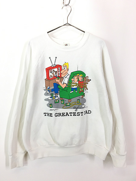 古着 90s USA製 THE GREATEST DAD 子供 犬 ポップ アート スウェット トレーナー L