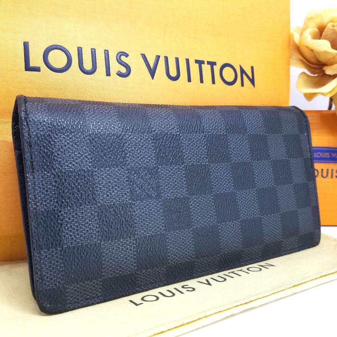 美品 ダミエ グラフィット ブラザ 二つ折り 長財布 ルイヴィトン 黒