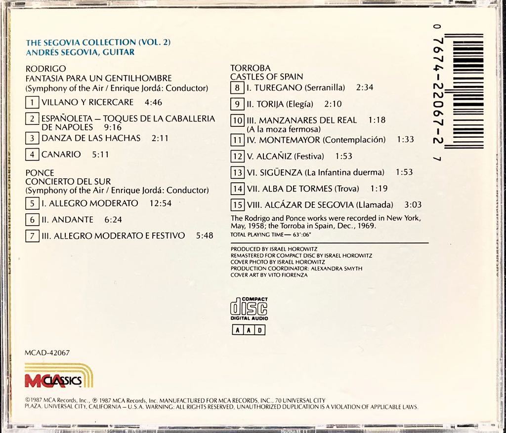 CD/ セゴビア・コレクションVol.2〜ロドリーゴ、ポンセ、トロバ_画像2