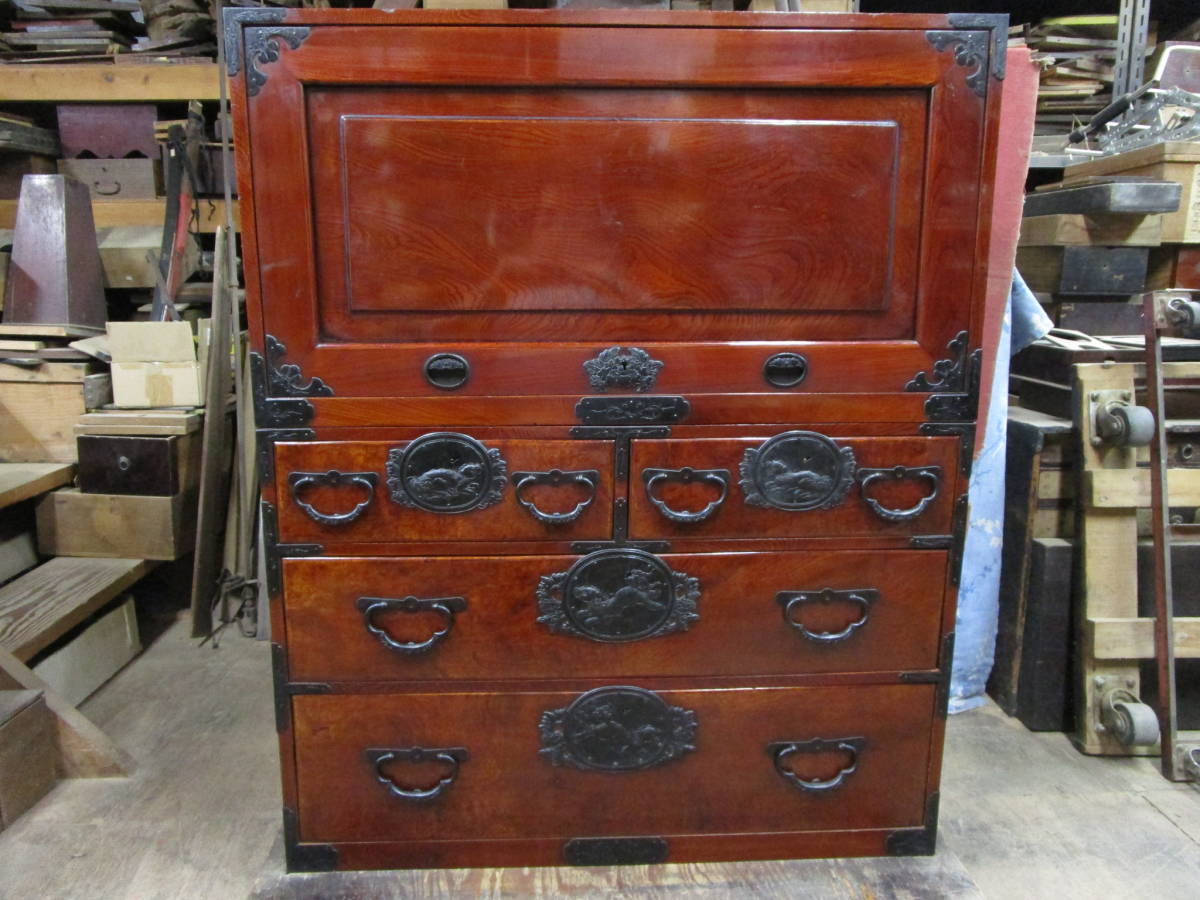 HOT限定SALE】 ヤフオク! - 時代箪笥 欅無垢 整理箪笥 二段 明治~大正