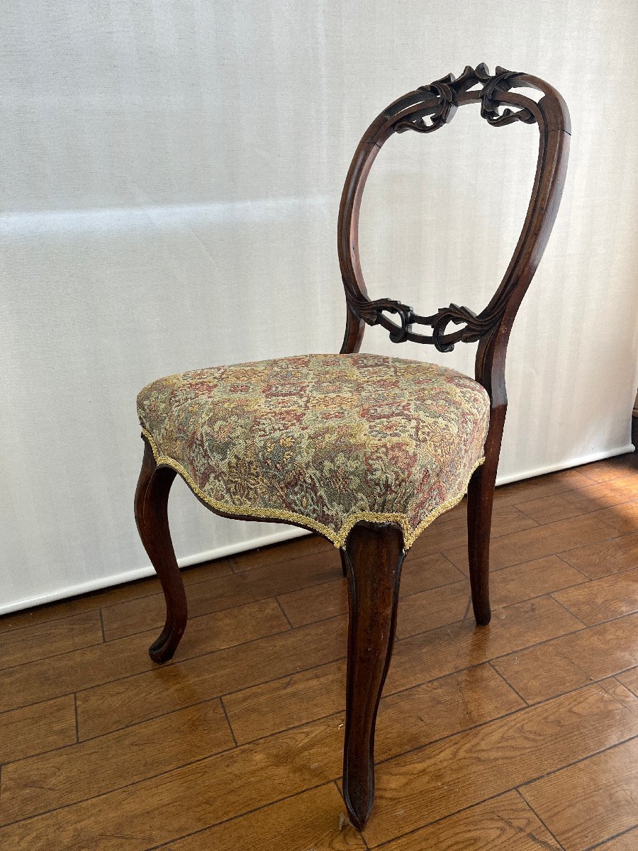 アンティーク家具☆バルーンバックチェア 椅子 イス アームレスチェア 猫脚 花柄 木製