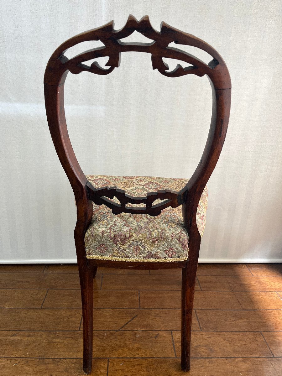 アンティーク家具☆バルーンバックチェア 椅子 イス アームレスチェア 猫脚 花柄 木製の画像3