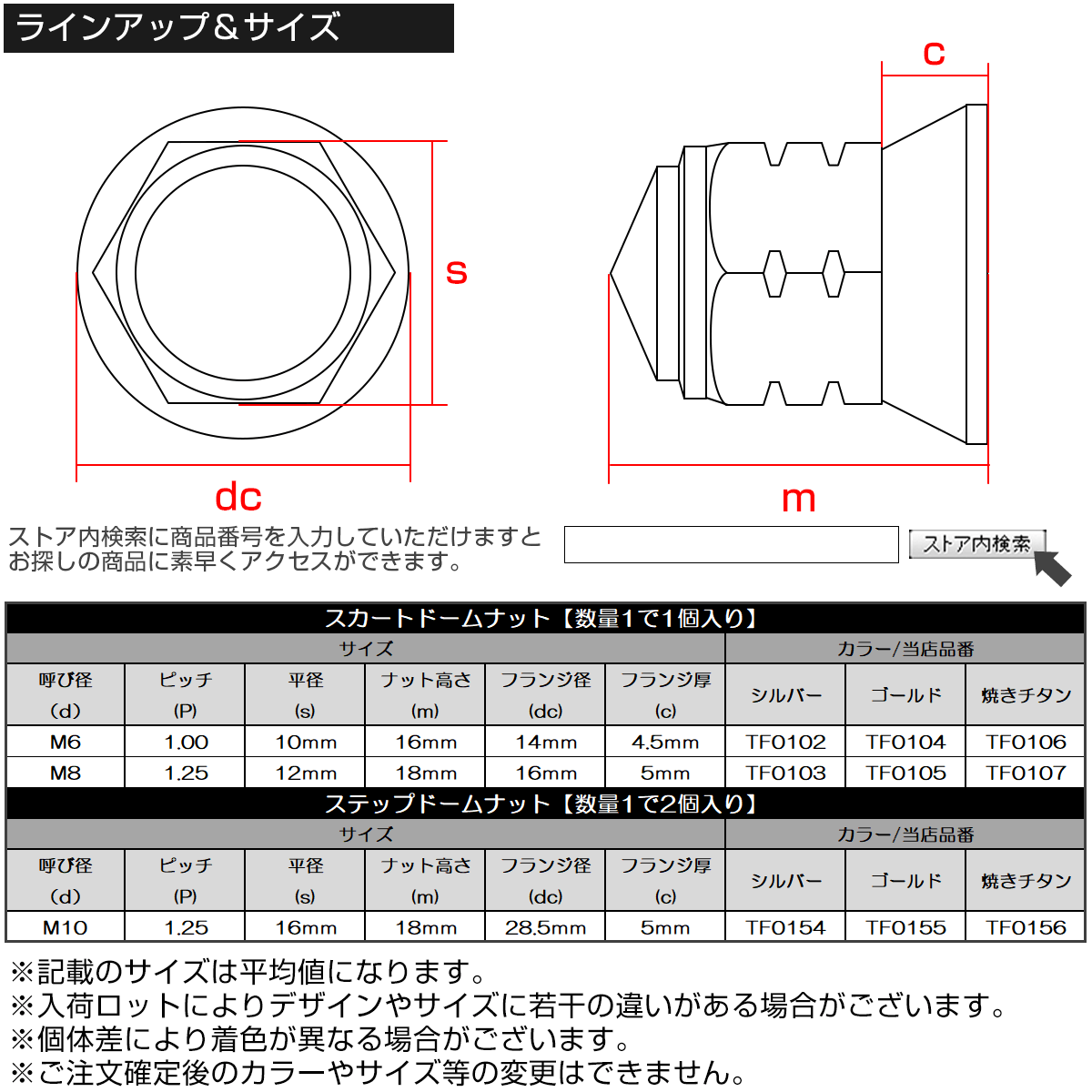 SUSステンレス M6スカートドームナット P=1.00 フランジ六角袋ナット マフラー取付箇所などネジ山隠しに 焼チタンカラーTF0106_画像4